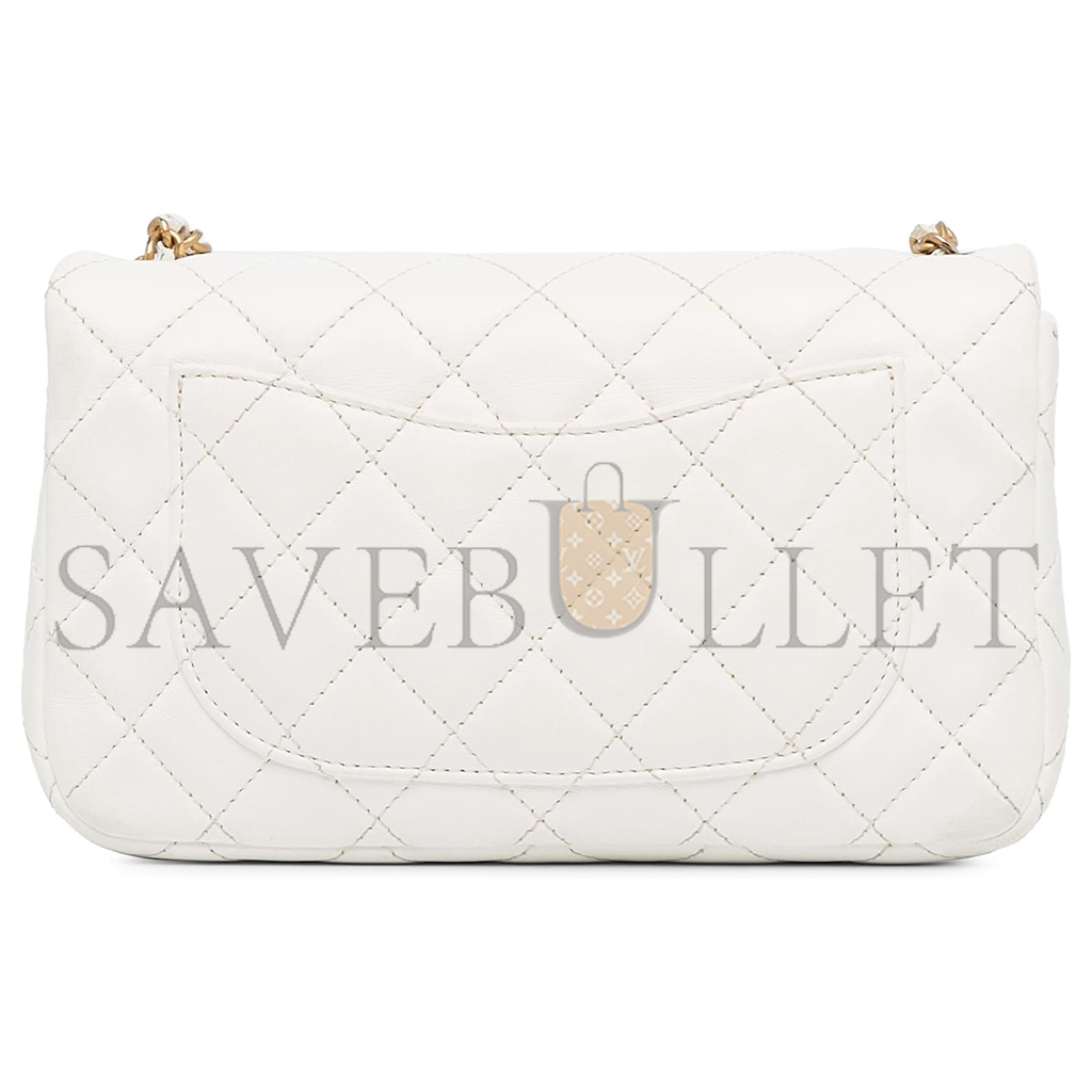 CHANEL MASTER GOLD BALL FLAP BAG LARGE MINI WHITE (20*13*7cm)